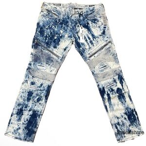 Rock Revival Moto Jeans Daviday Men's Size 38 Acid Wash Blue Straight